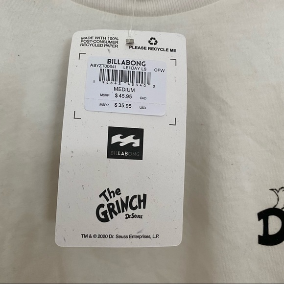 Nwt Billabong Dr Seuss The Grinch White 